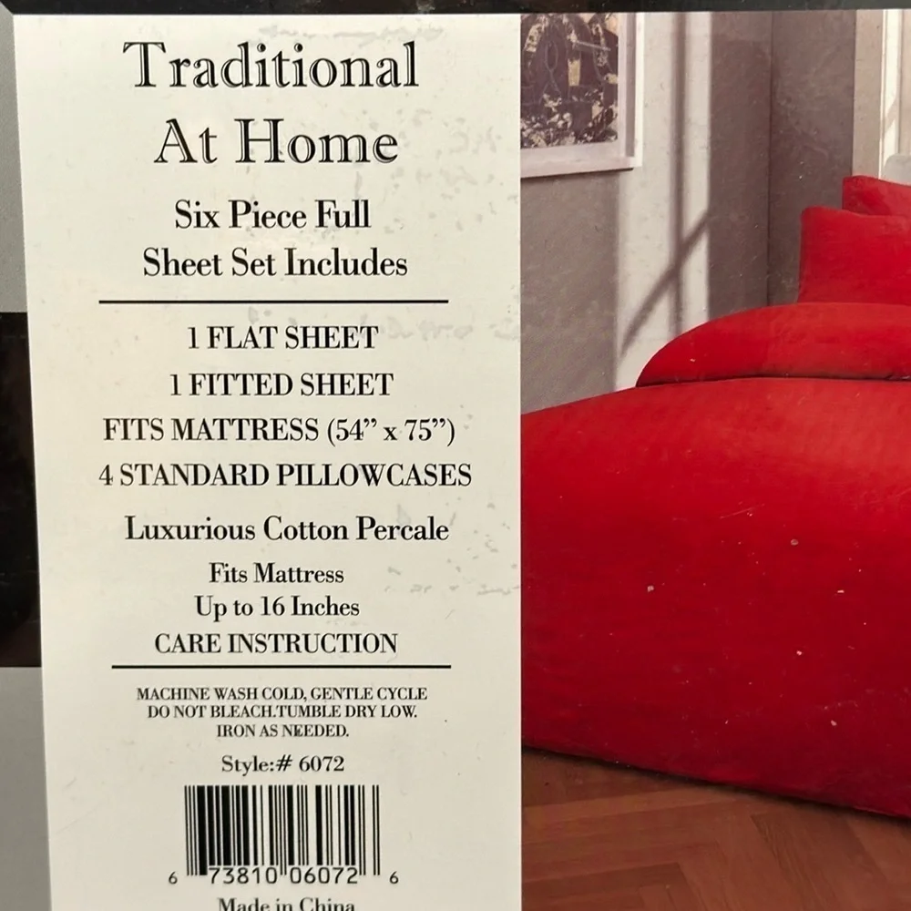 Traditional At Home 6pc Full Sheet Set Red Ruby Diamond embossed